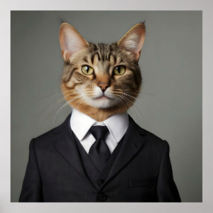 Grappige kat in pak poster