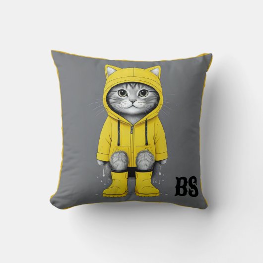 Grappige kat in regenlaarzen - Humor Kussen (Voorkant)