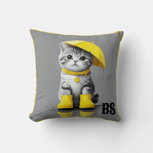 Grappige kat in regenlaarzen - Humor Kussen (Voorkant)