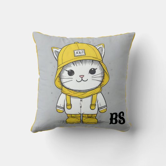 Grappige kat in regenlaarzen - Humor Kussen (Achterkant)