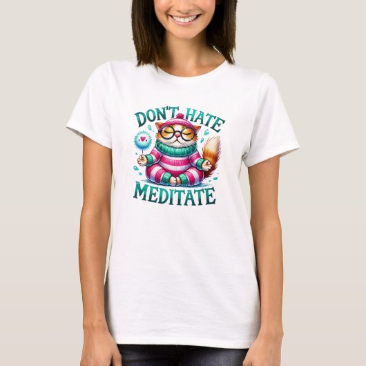 Grappige Kat in Yoga Houding T-shirt (Voorkant)