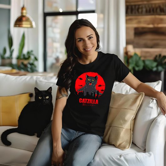 Grappige Kat Japanse Thematische Catzilla Monster T-shirt