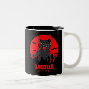 Grappige Kat Japanse Thematische Catzilla Monster Tweekleurige Koffiemok