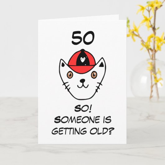 Grappige kat Joke Snarky Sister 50ste verjaardag Kaart (Gele Bloem)