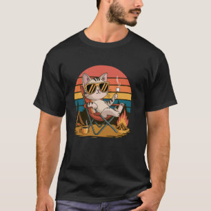 Grappige Kat Kampvuur Grafisch Retro Kat Met Zonne T-shirt