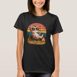 Grappige Kat Kampvuur Grafisch Retro Kat Met Zonne T-shirt