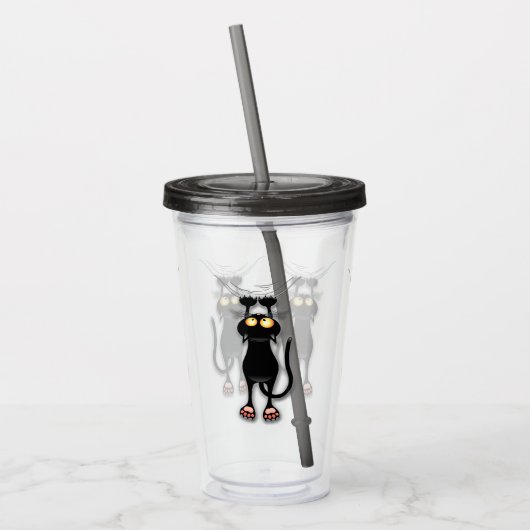 Grappige kat Karakter krabt aan Stof Acryl Drinkbeker (Links)