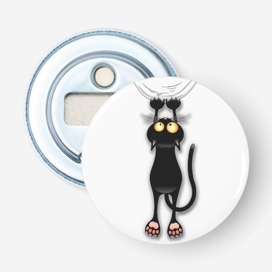 Grappige kat Karakter krabt aan Stof Button Flesopener (Voorkant)