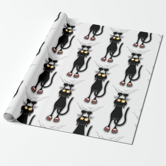 Grappige kat Karakter krabt aan Stof Cadeaupapier (Uitgerold)