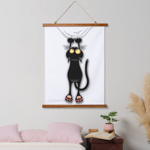 Grappige kat Karakter krabt aan Stof Hangend Wandkleed