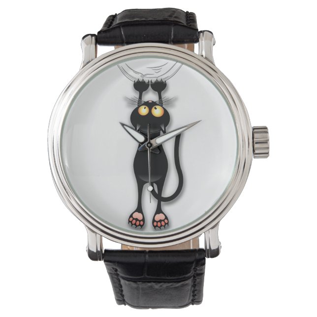 Grappige kat Karakter krabt aan Stof Horloge (Voorkant)