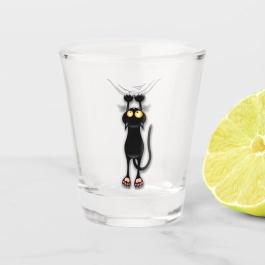 Grappige kat Karakter krabt aan Stof Shot Glas (Voorkant)