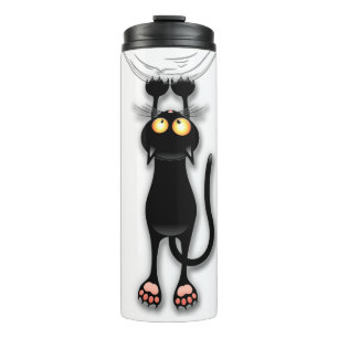 Grappige kat Karakter krabt aan Stof Thermosbeker