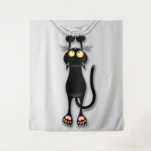 Grappige kat Karakter krabt aan Stof Wandkleed