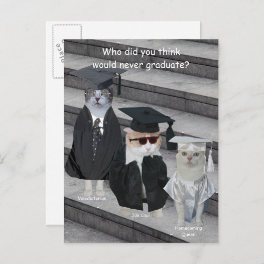 Grappige Kat/Kat Afgestudeerden Aankondigingskaart (Voorkant / Achterkant)