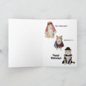 Grappige kat / Kat Happy Birthday in zes talen Kaart (Binnen)