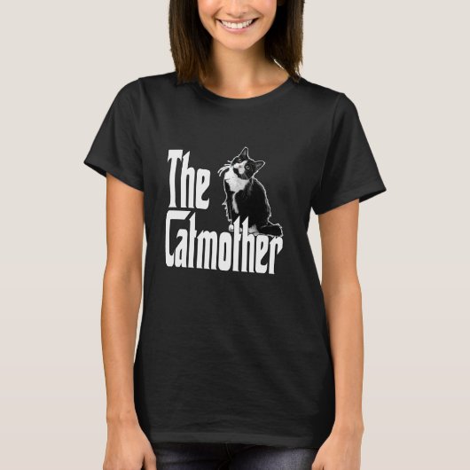 Grappige Kat Katmoeder Zwart en Wit Kat Moeder Kit T-shirt (Voorkant)