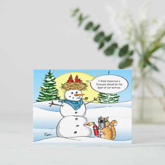 Grappige kat kerst Briefkaarten | Tabby Snowman (Staand voorkant)