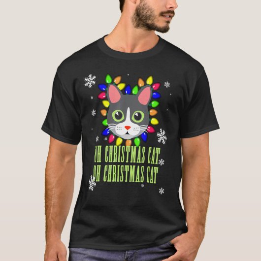Grappige Kat Kerst Gif Oh Kerstkat T-shirt (Voorkant)