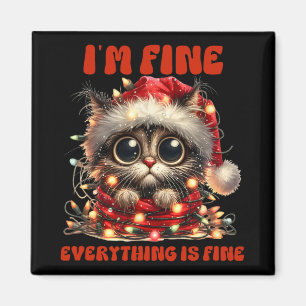 Grappige kat kerst ik ben prima alles is in orde magneet