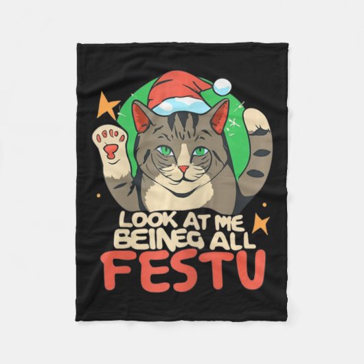 Grappige kat kerst kijk naar mij als een feestelij fleece deken (Voorkant)