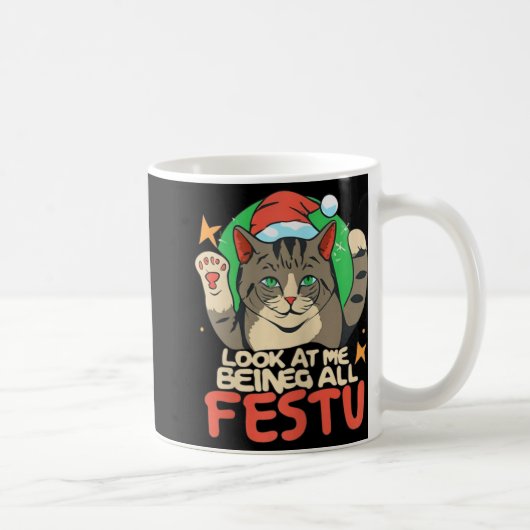 Grappige kat kerst kijk naar mij als een feestelij koffiemok (Rechts)