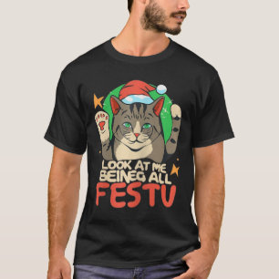 Grappige kat kerst kijk naar mij als een feestelij t-shirt