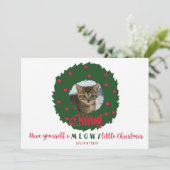 Grappige kat kerst krans met je kitten foto feestdagenkaart (Staand voorkant)