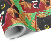 Grappige kat kerst kunst cadeaupapier (Rol Hoek)