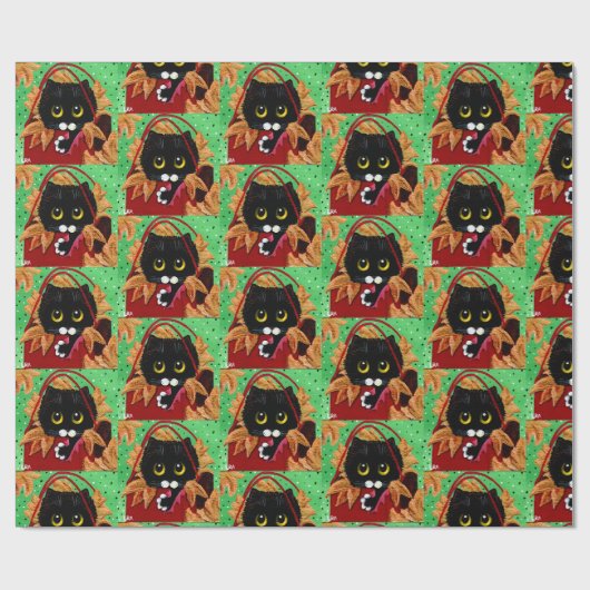 Grappige kat kerst kunst cadeaupapier (Vlak)