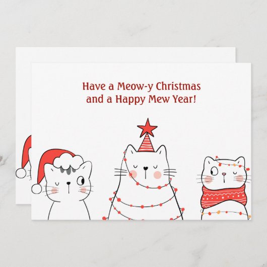Grappige kat kerst miauw feestdagenkaart (Voorkant / Achterkant)