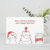 Grappige kat kerst miauw feestdagenkaart (Staand voorkant)