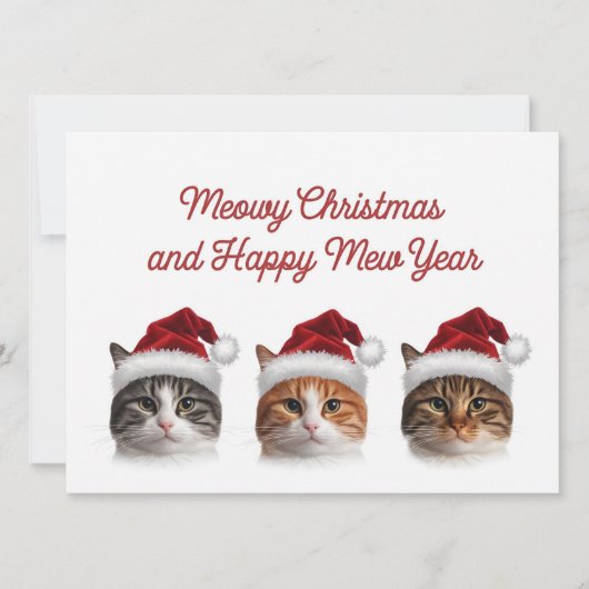 Grappige kat kerst miauwende kerstman hoed dragend feestdagenkaart (Voorkant)