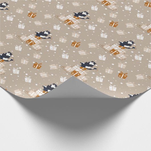 Grappige kat kerst verrassing cadeaupapier (Hoek)