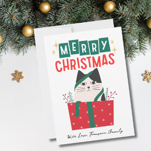 Grappige kat Kerstboom 2 Foto Meowy op maat  Feestdagenkaart