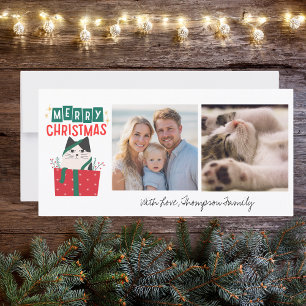 Grappige kat Kerstboom 2 Foto Meowy op maat  Feestdagenkaart
