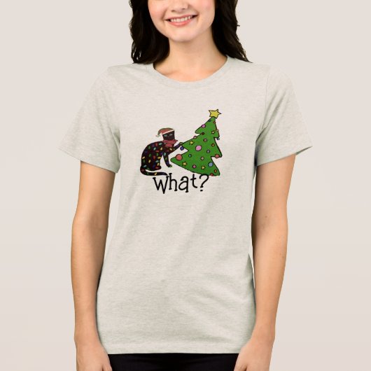 Grappige Kat Kerstboom Feestdagen Vrouwen Tri-Blend Shirt (Voorkant)