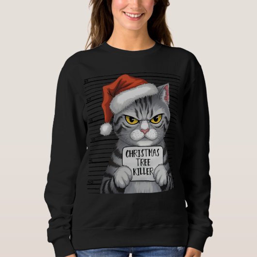 Grappige Kat Kerstboom Killer Vrouwen Trui (Voorkant)