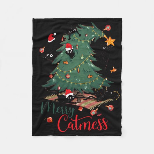 Grappige Kat Kerstboom Merry Catmes Kat Lover K Fleece Deken (Voorkant)