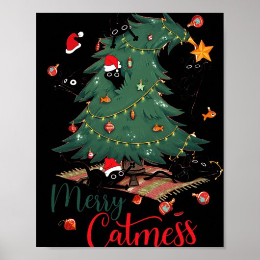 Grappige Kat Kerstboom Merry Catmes Kat Lover K Poster (Voorkant)