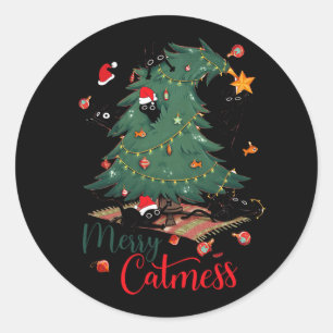Grappige Kat Kerstboom Merry Catmes Kat Lover K Ronde Sticker