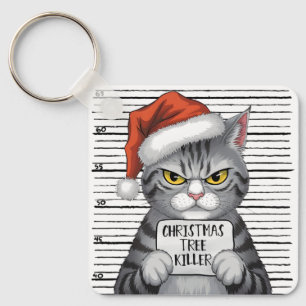 Grappige kat kerstboom moordenaar sleutelhanger