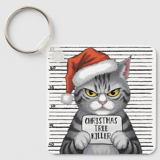 Grappige kat kerstboom moordenaar sleutelhanger (Voorkant)