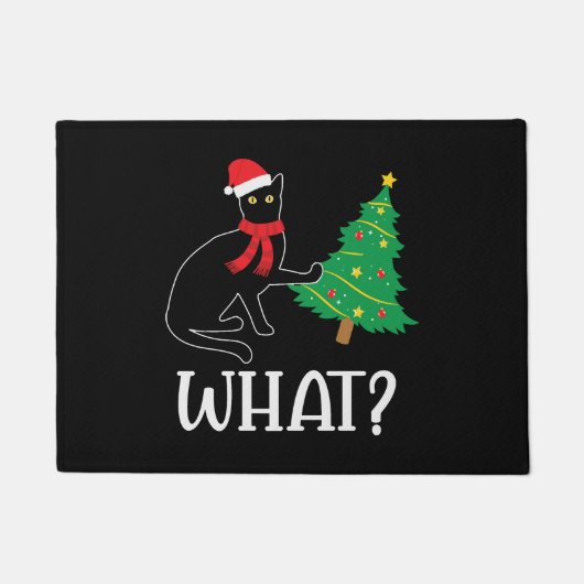 Grappige kat Kerstboom over Kat Wat Deurmat (Voorkant)