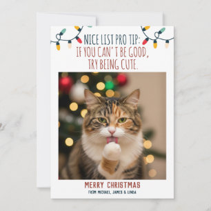 Grappige kat kerstfoto met aangepaste namen feestdagenkaart