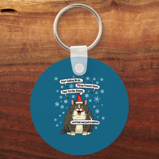 Grappige Kat Kerstlied Meme Merch Kerstman Hoed Ki Sleutelhanger (Voorkant)