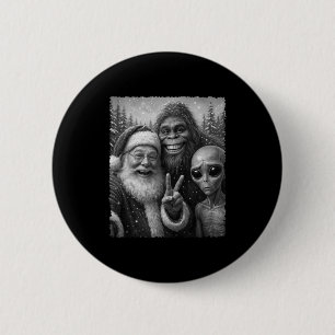 Grappige Kat Kerstman Bigfoot Alien Kerst Zelfport Ronde Button 5,7 Cm