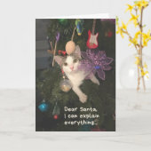 Grappige kat Kerstman Ik kan alles uitleggen Kerst Kaart (Gele Bloem)