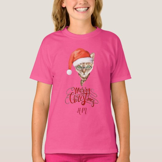 Grappige Kat Kerstman Winter Vrolijk Kerstfeest T-shirt (Voorkant)