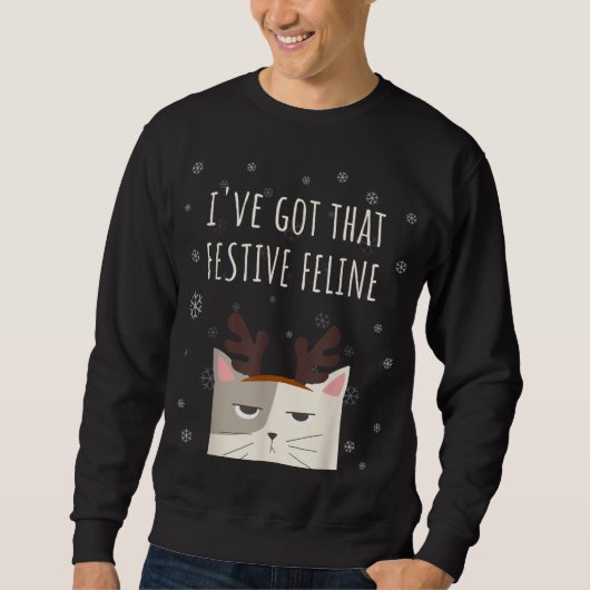 Grappige Kat Kerstmis Feestelijke Feline Trui (Voorkant)